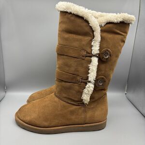 Arizona Jean Co Snow Boots Women’s Size 8 M Tan Chestnut Faux Fur 2 Button